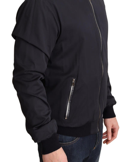 Dolce & Gabbana Blue Silk Coat Short Bomber Men Jacket