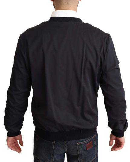 Dolce & Gabbana Blue Silk Coat Short Bomber Men Jacket