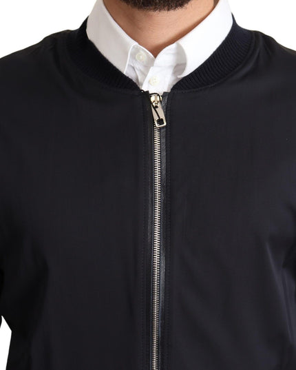 Dolce & Gabbana Blue Silk Coat Short Bomber Men Jacket