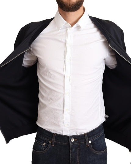Dolce & Gabbana Blue Silk Coat Short Bomber Men Jacket