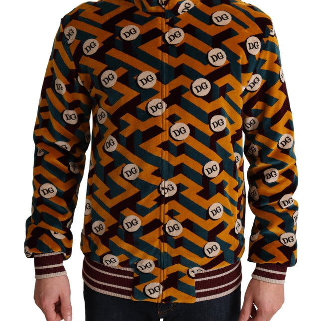 Dolce & Gabbana Multicolor Velvet DG Logo Mens Sweater Jacket