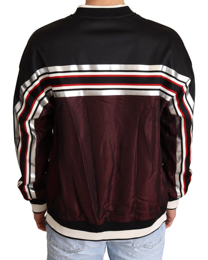 Dolce & Gabbana Black Red Mesh Sport Pullover Crewneck Sweater