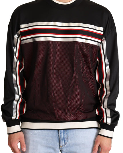Dolce & Gabbana Black Red Mesh Sport Pullover Crewneck Sweater