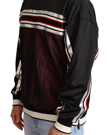 Dolce & Gabbana Black Red Mesh Sport Pullover Crewneck Sweater