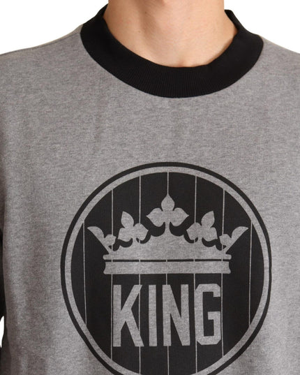 Dolce & Gabbana Gray Crown King Cotton Pullover Sweater