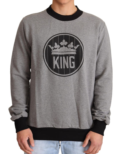 Dolce & Gabbana Gray Crown King Cotton Pullover Sweater