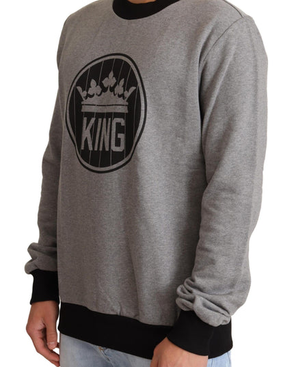 Dolce & Gabbana Gray Crown King Cotton Pullover Sweater