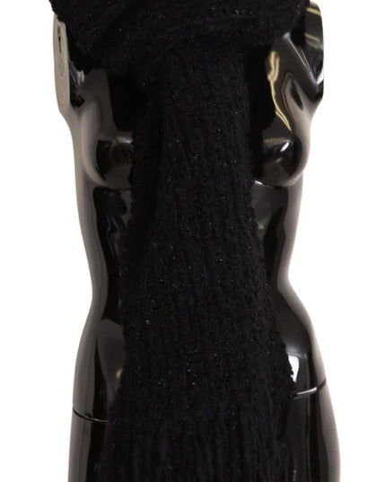 Dolce & Gabbana Black Virgin Wool Knitted Wrap Shawl Scarf