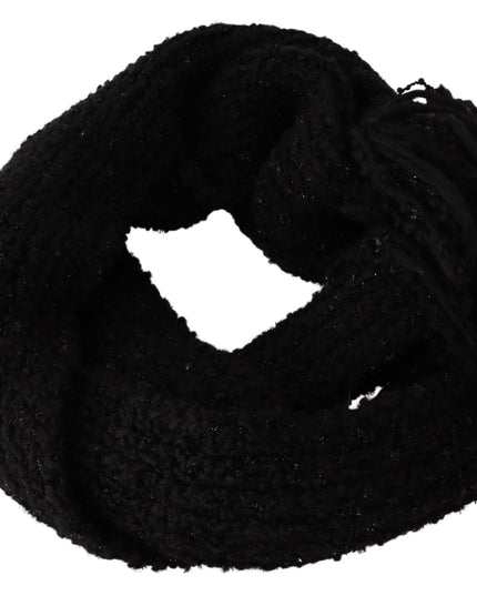 Dolce & Gabbana Black Virgin Wool Knitted Wrap Shawl Scarf