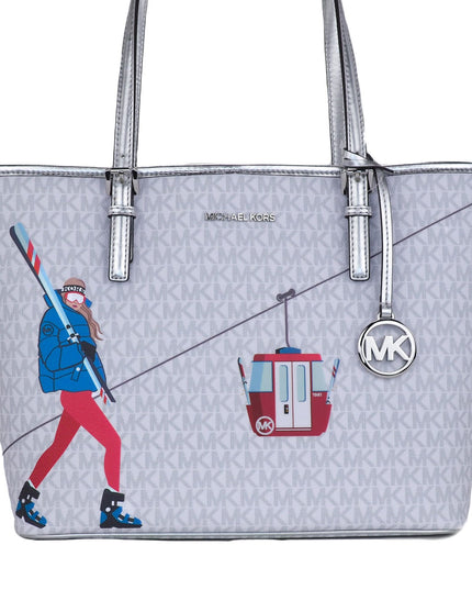 Michael Kors Jet Set Girls Print Medium Signature PVC Carryall Shoulder Tote Handbag (Bright White Multi)