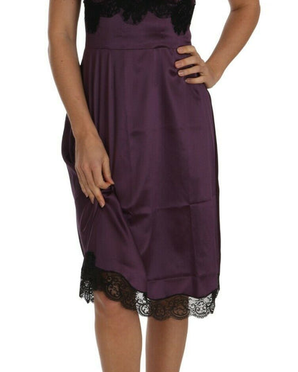 Dolce & Gabbana Purple Silk Stretch Black Lace A-Line Dress