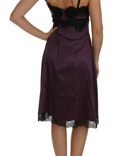 Dolce & Gabbana Purple Silk Stretch Black Lace A-Line Dress