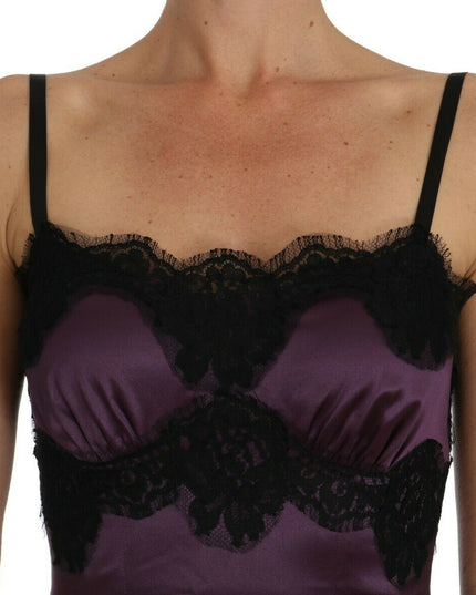 Dolce & Gabbana Purple Silk Stretch Black Lace A-Line Dress