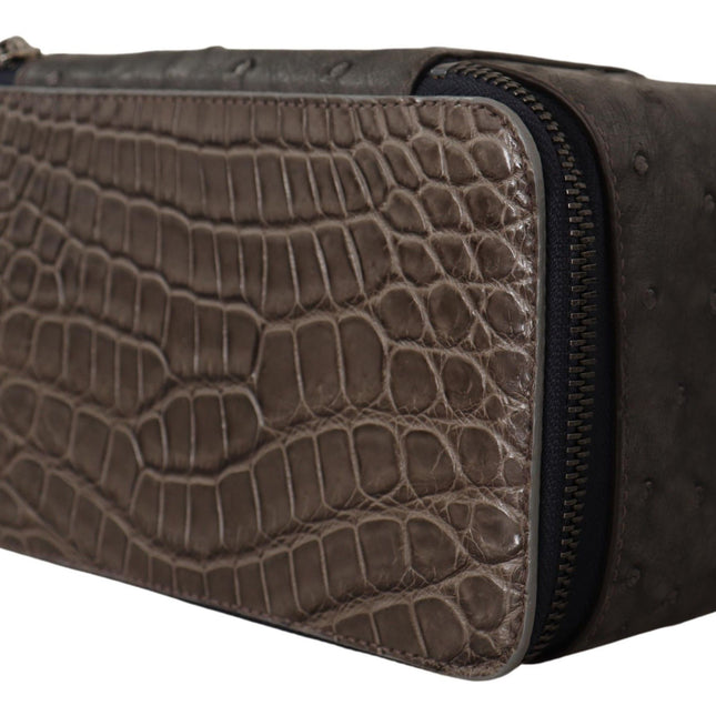 Dolce & Gabbana Gray Skin Leather Vanity Case Toiletry Shaving Bag