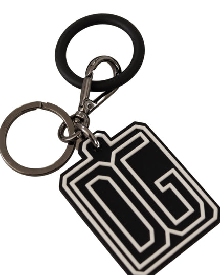 Dolce & Gabbana Black White DG Rubber Logo Silver Ring Keychain