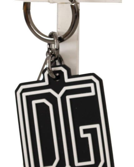 Dolce & Gabbana Black White DG Rubber Logo Silver Ring Keychain