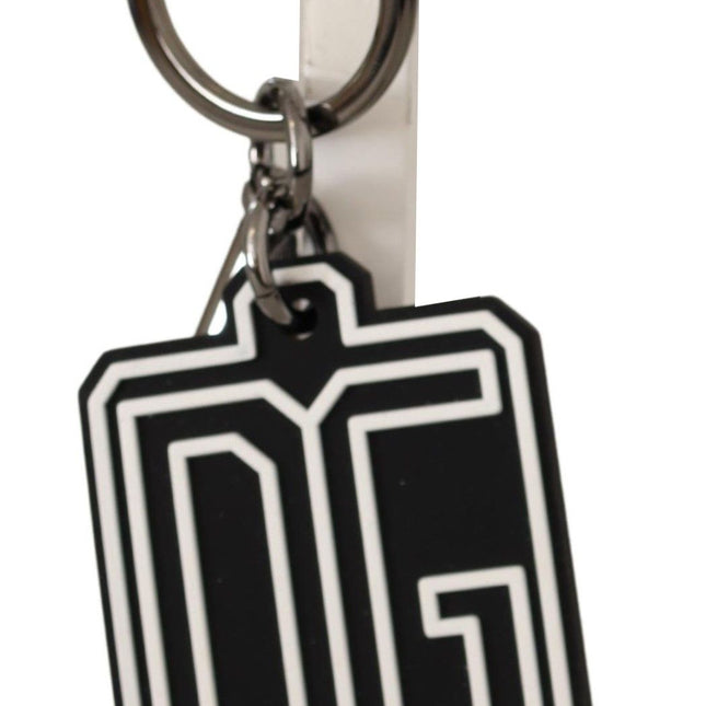 Dolce & Gabbana Black White DG Rubber Logo Silver Ring Keychain