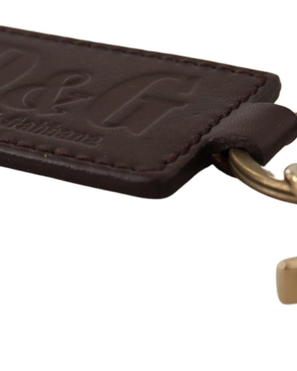 Dolce & Gabbana Brown Leather Logo Metal Ring Hook Keychain