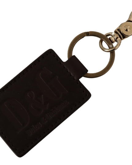 Dolce & Gabbana Brown Leather Logo Metal Ring Hook Keychain