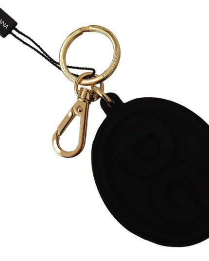 Dolce & Gabbana Black Rubber DG Logo Gold Brass Metal Keyring Keychain