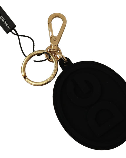 Dolce & Gabbana Black Rubber DG Logo Gold Brass Metal Keyring Keychain