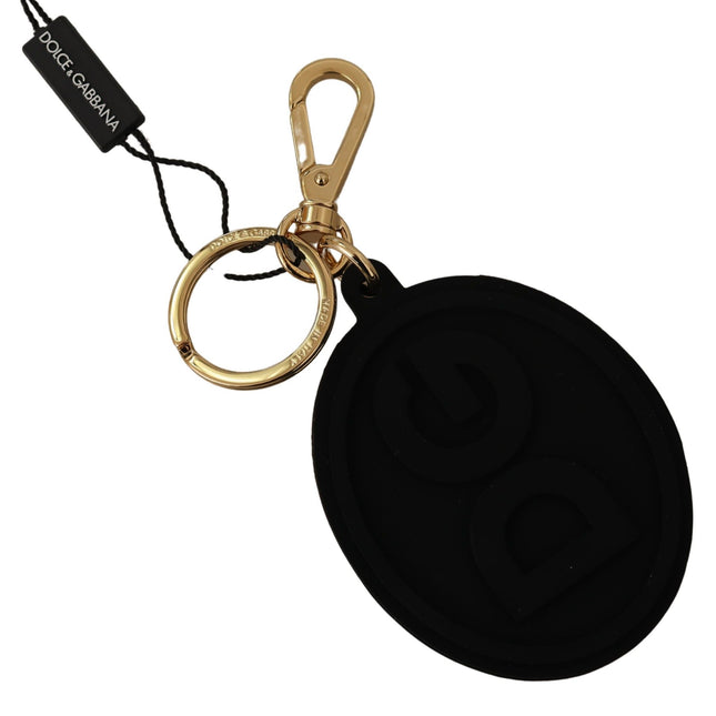 Dolce & Gabbana Black Rubber DG Logo Gold Brass Metal Keyring Keychain