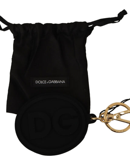 Dolce & Gabbana Black Rubber DG Logo Gold Brass Metal Keyring Keychain