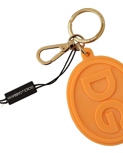 Dolce & Gabbana Orange Rubber DG Logo Gold Brass Metal Keychain