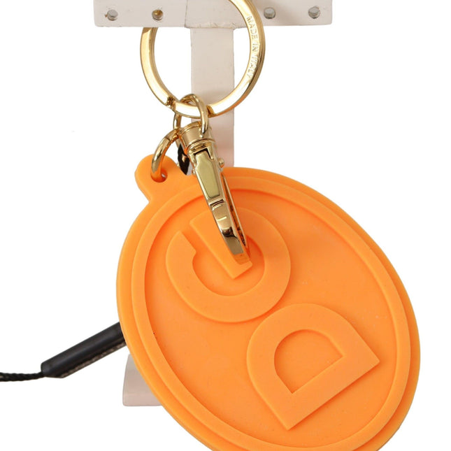 Dolce & Gabbana Orange Rubber DG Logo Gold Brass Metal Keychain