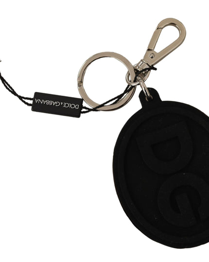 Dolce & Gabbana Black Rubber DG Logo Silver Brass Metal Keychain