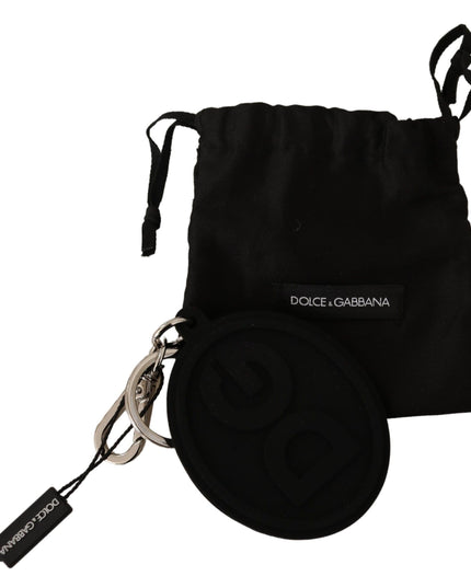 Dolce & Gabbana Black Rubber DG Logo Silver Brass Metal Keychain