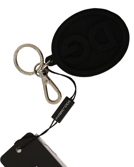 Dolce & Gabbana Black Rubber DG Logo Silver Brass Metal Keychain