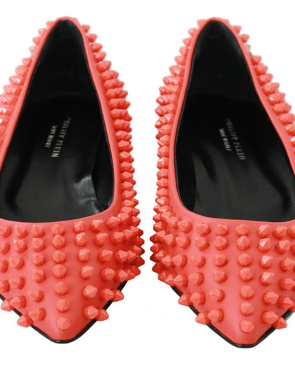 Philipp Plein Orange Leather Ballerina WHAT I DO Flats Shoes