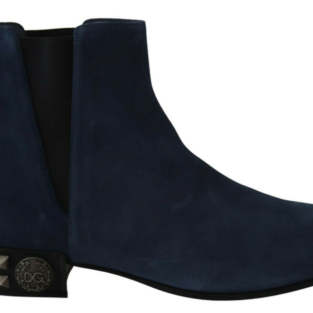 Dolce & Gabbana Blue Suede Embellished Studded Boots Shoes