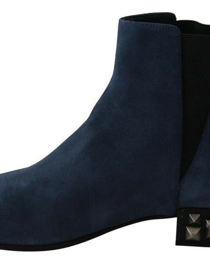 Dolce & Gabbana Blue Suede Embellished Studded Boots Shoes