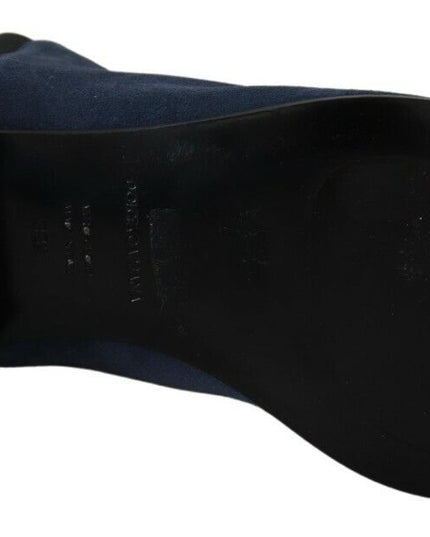 Dolce & Gabbana Blue Suede Embellished Studded Boots Shoes