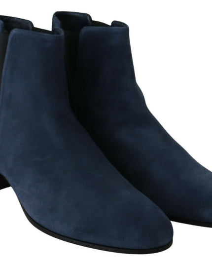 Dolce & Gabbana Blue Suede Embellished Studded Boots Shoes