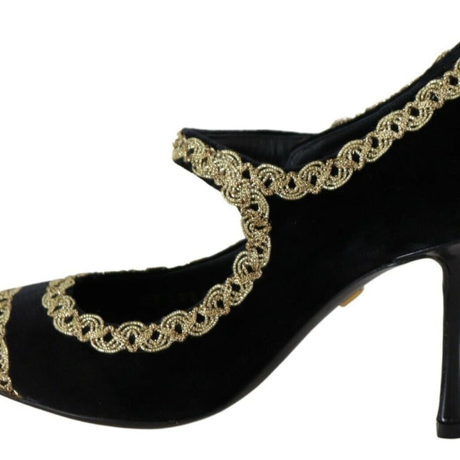 Dolce & Gabbana Black Embellished Velvet Mary Jane Pumps Shoes