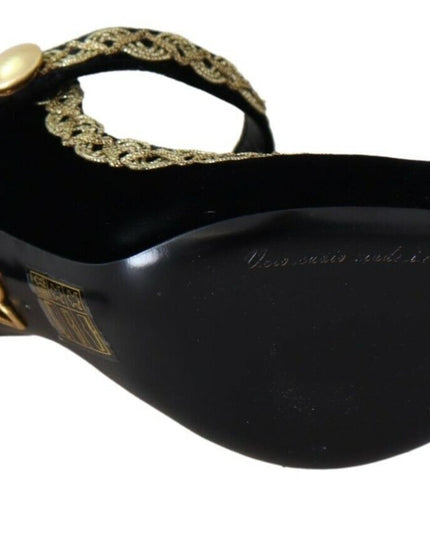 Dolce & Gabbana Black Embellished Velvet Mary Jane Pumps Shoes
