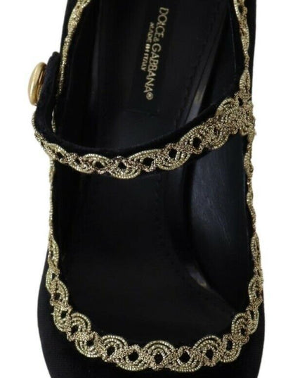 Dolce & Gabbana Black Embellished Velvet Mary Jane Pumps Shoes