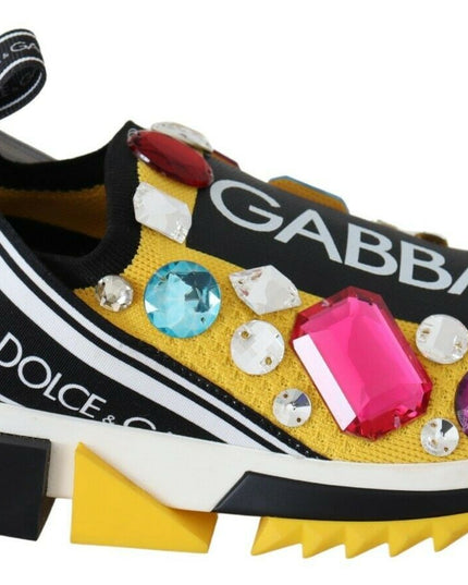 Dolce & Gabbana Yellow Multicolor Crystals Sneakers Shoes