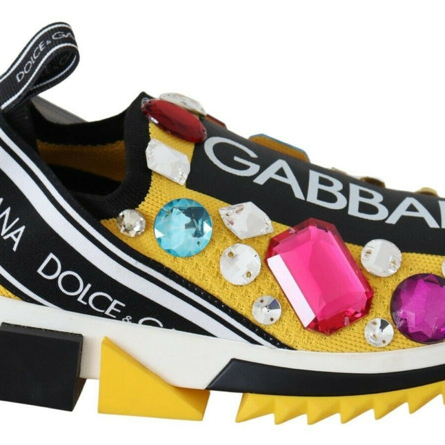 Dolce & Gabbana Yellow Multicolor Crystals Sneakers Shoes