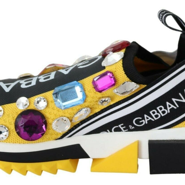Dolce & Gabbana Yellow Multicolor Crystals Sneakers Shoes