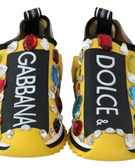 Dolce & Gabbana Yellow Multicolor Crystals Sneakers Shoes