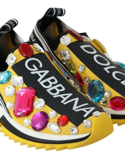 Dolce & Gabbana Yellow Multicolor Crystals Sneakers Shoes