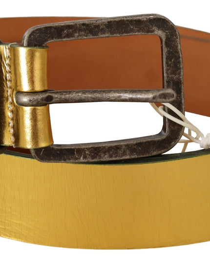 John Galliano Gold Genuine Leather Rustic Silver Buckle Waist Belt