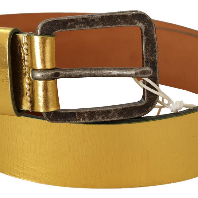 John Galliano Gold Genuine Leather Rustic Silver Buckle Waist Belt
