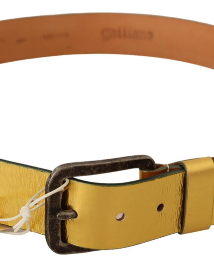 John Galliano Gold Genuine Leather Rustic Silver Buckle Waist Belt