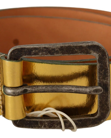 John Galliano Gold Genuine Leather Rustic Silver Buckle Waist Belt