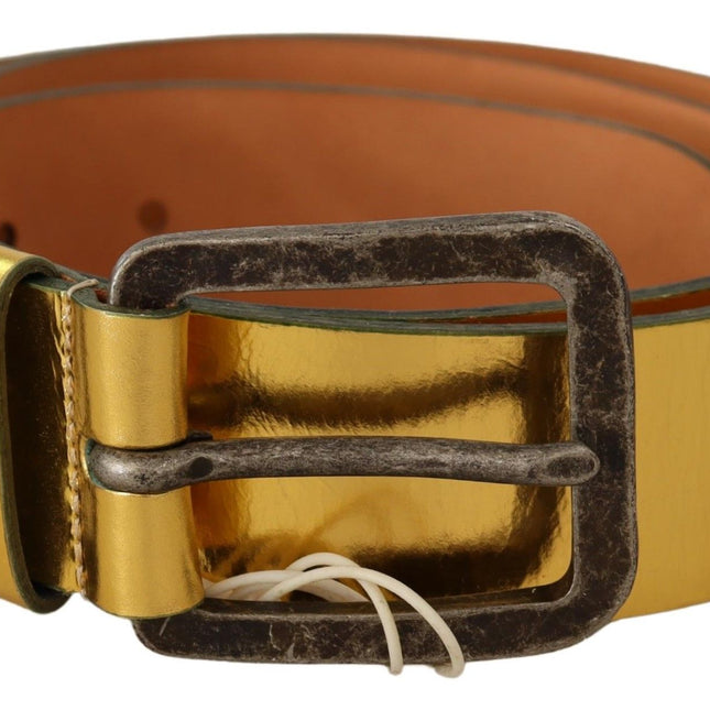 John Galliano Gold Genuine Leather Rustic Silver Buckle Waist Belt
